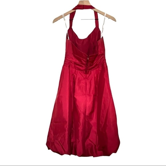 DAVID’S BRIDAL Halter Pleated Sleeveless Empire Waist Bubble Skirt Midi Dress 4 - Picture 3 of 4